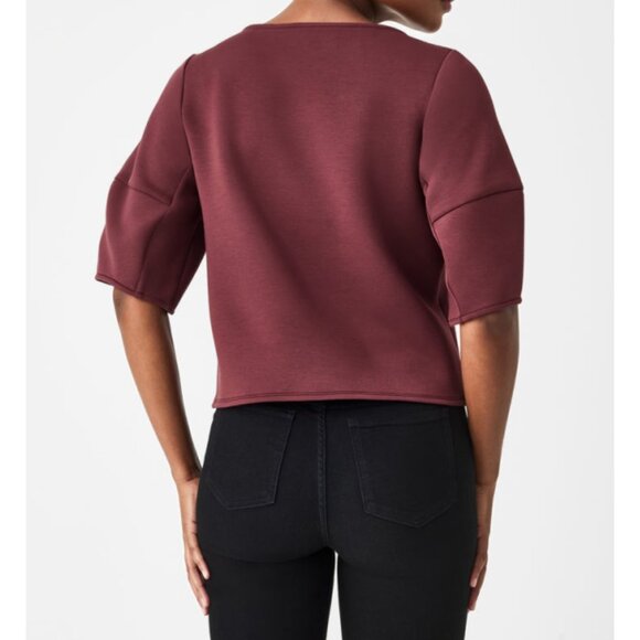 Spanx AirEssentials Puff Sleeve Desk to Dinner Top Spice Soft Terracotta Blouse - Picture 2 of 11